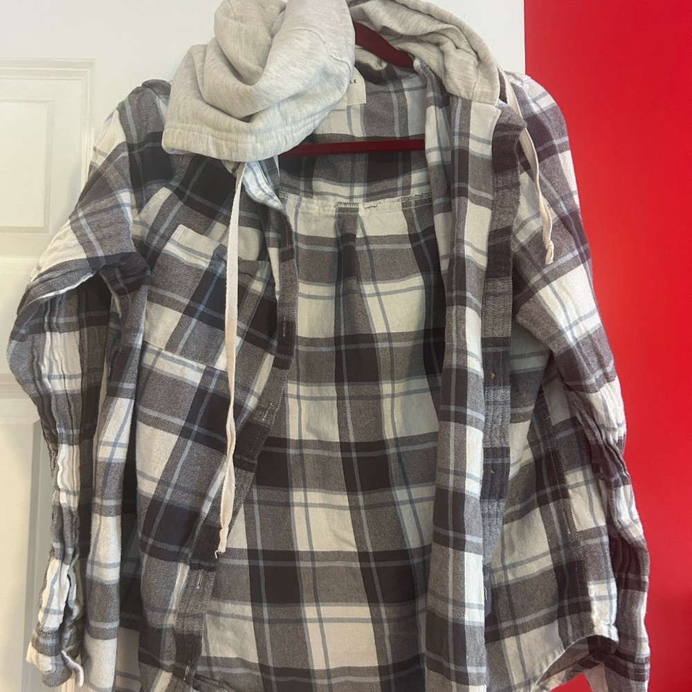 Grey Flannel Shirt with Hoodie